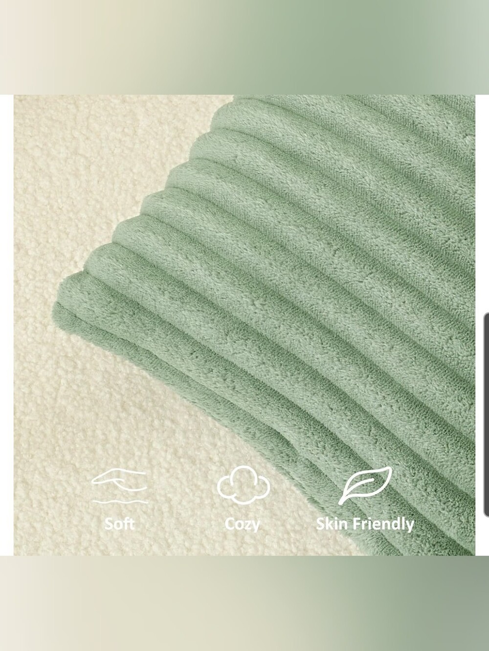 Sage Green Ribbed Plush Lumbar Pillow Cover- Size 14x36 - Picture 2 of 3